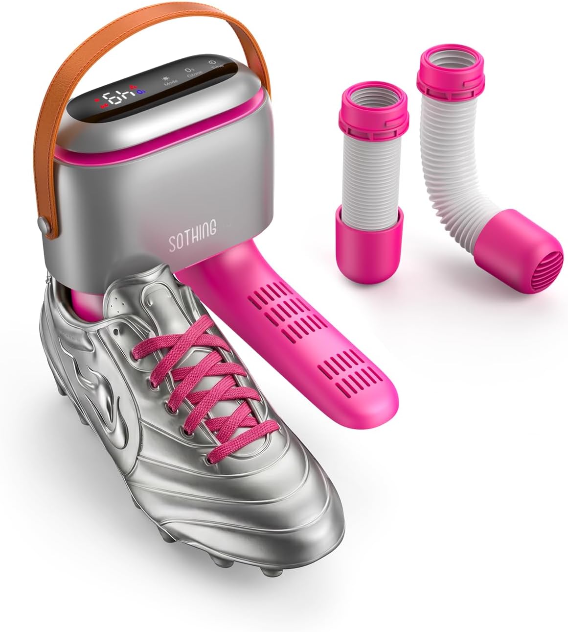 SOTHING Ultra Sport Kit shoe dryer shown with pink attachments and a trainer